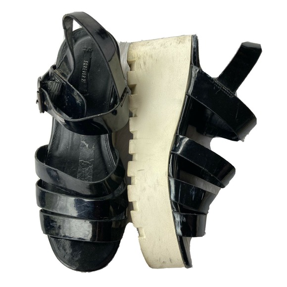 Forever 21 Shoes - Forever 21 Shoes Sz 7.5 Black Platform Sandals Strappy Minimalist Y2K Festival